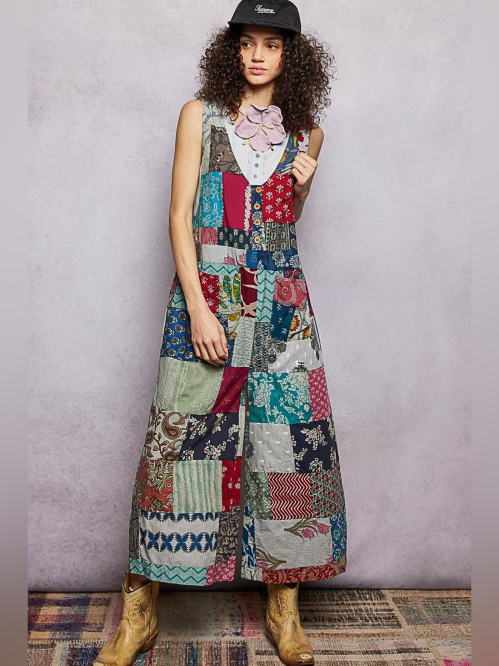 POL Sleeveless Patchwork Wide Leg Jumpsuit